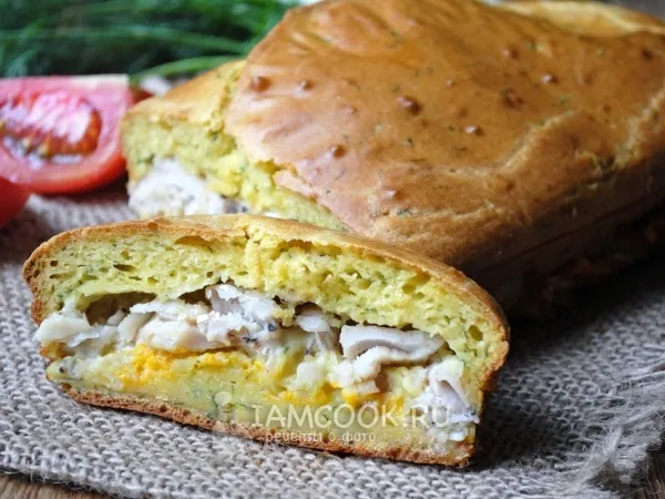 Фото блюда: Пирог из жидкого теста с рыбой