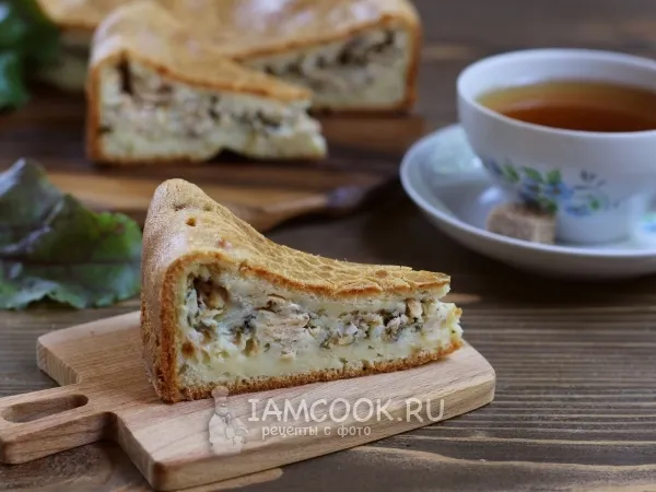 Фото готового блюда: Заливной пирог с горбушей на майонезе и кефире