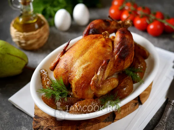 Фото готового блюда: Курица с грушей в духовке