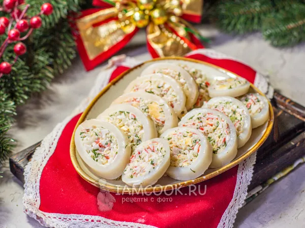 Фото блюда: Кальмар, фаршированный крабовыми палочками