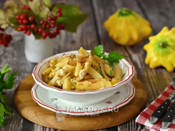 Фото блюда: Патиссоны с яйцом на сковороде