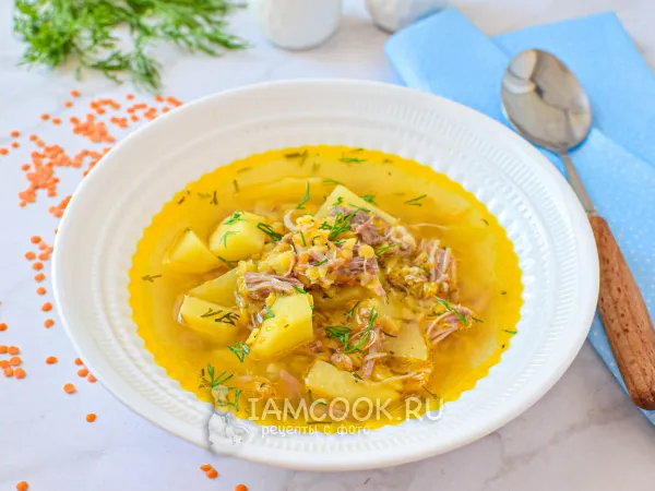 Фото готового блюда: Суп с тушенкой и чечевицей