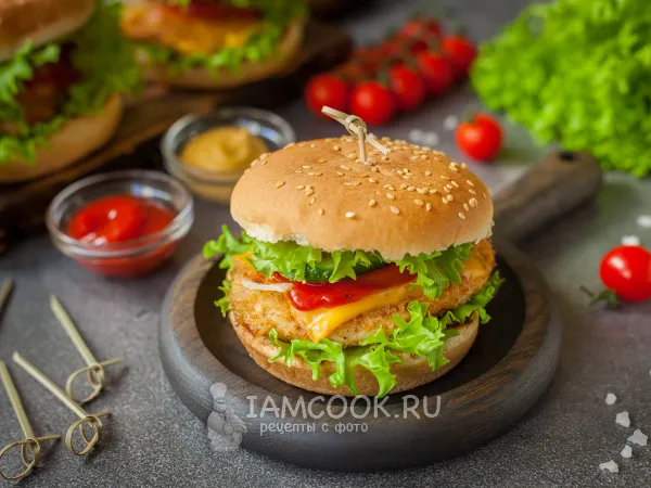 Фото блюда: Бургер с куриной отбивной