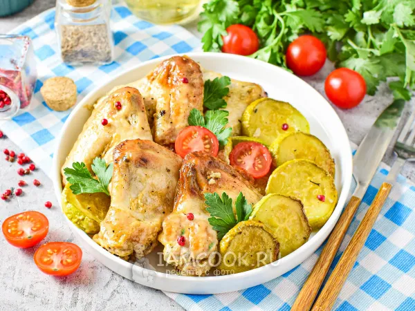 Фото блюда: Куриные крылышки с кабачком в духовке