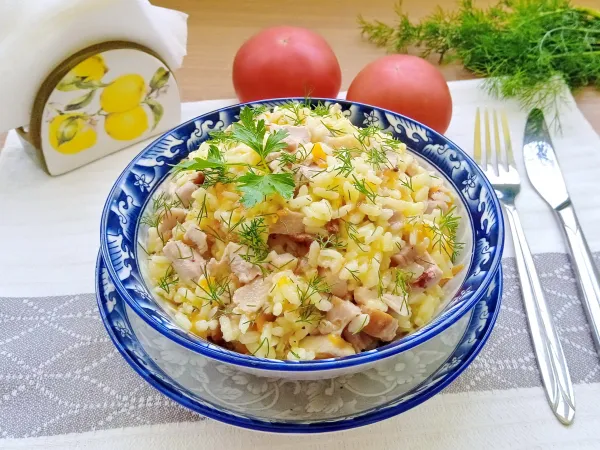 Фото блюда: Рис с копченой курицей