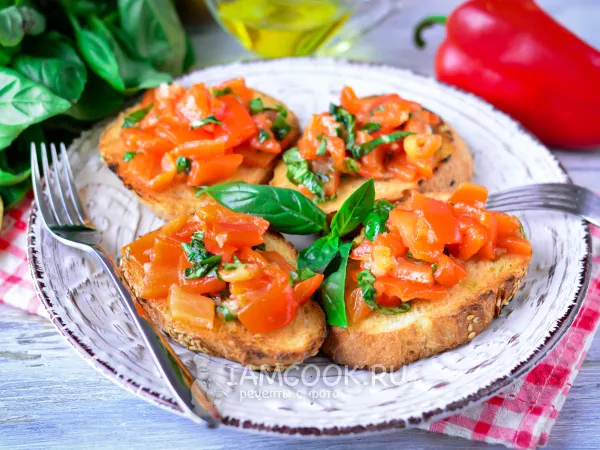 Фото блюда: Брускетта с печеным перцем