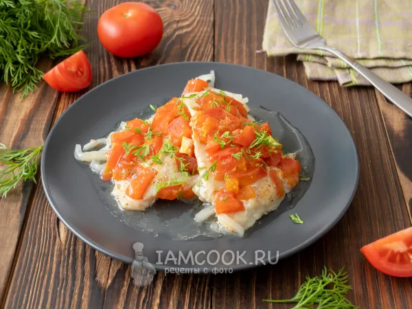 Фото блюда: Камбала с помидорами в фольге в духовке
