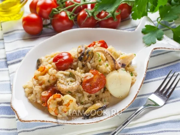 Фото блюда: Томатное ризотто с морепродуктами