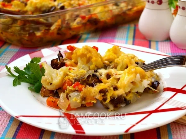 Фото блюда: Запеканка с баклажанами и цветной капустой