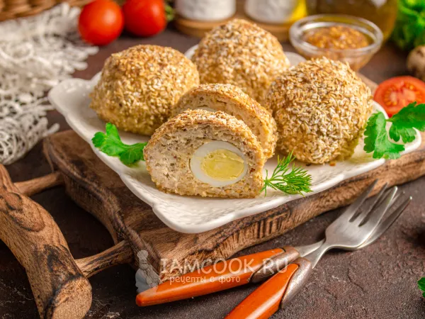 Фото блюда: Перепелиные яйца по-шотландски в духовке