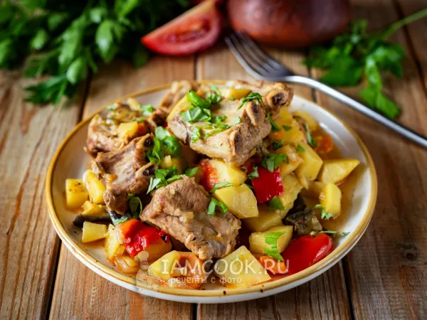 Фото блюда: Свиные рёбрышки с овощами в афганском казане