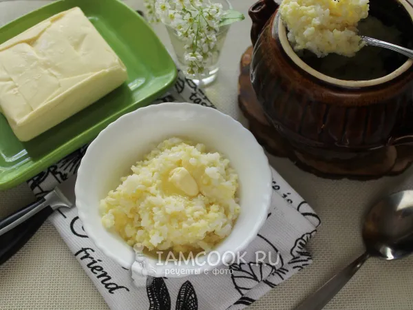 Фото блюда: Каша «Дружба» на молоке в горшочке в духовке