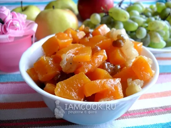 Фото готового блюда: Десерт из тыквы и яблок на сковороде