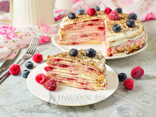 Фото блюда: Блинный торт с кремом чиз и ягодами