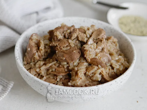 Фото блюда: Куриная печень с рисом в духовке