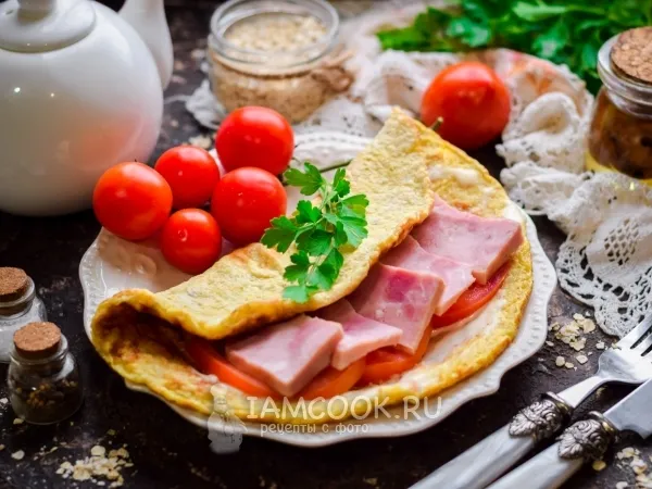 Фото готового блюда: Овсяноблин с ветчиной и сливочным сыром