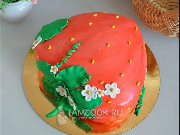 Фото блюда: Торт бисквитный с клюквой и яблоком «Клубничка»