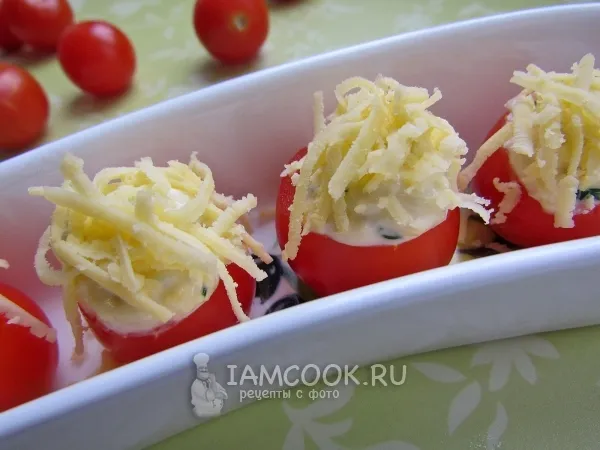 Фото блюда: Закуска из помидоров с чесноком и сыром