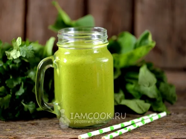 Фото блюда: Зеленый коктейль с овсяными хлопьями и льном