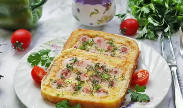 Фото блюда: Гренки с сосисками