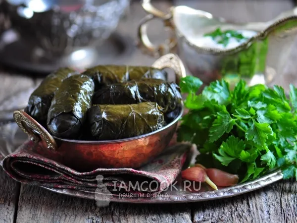 Фото готового блюда: Долма из маринованных виноградных листьев