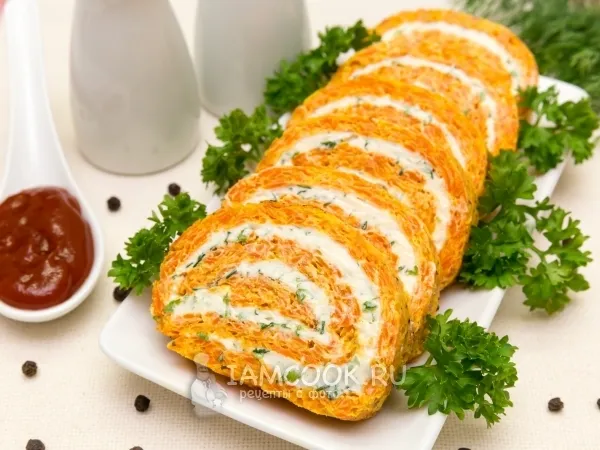 Фото блюда: Морковный рулет со сливочным кремом