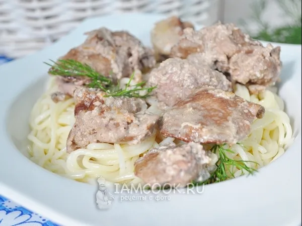 Фото блюда: Куриная печень тушеная в сметане