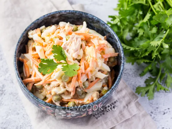 Фото готового блюда: Салат с тунцом, яйцом и горошком