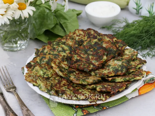 Фото блюда: Оладьи из кабачков и шпината