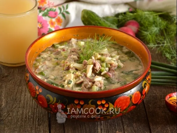 Фото готового блюда: Окрошка с жареным мясом