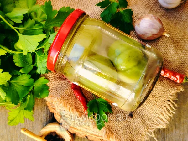 Фото блюда: Острые зеленые помидоры на зиму без уксуса