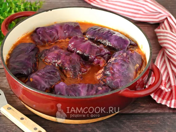 Фото готового блюда: Голубцы из краснокочанной капусты