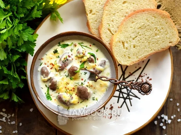 Фото блюда: Куриные сердечки в сырном соусе