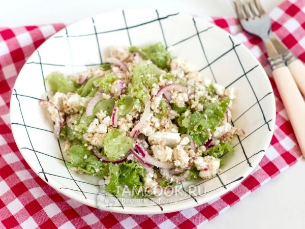 Фото блюда: Зеленый салат с сыром фета