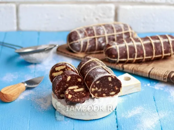 Фото блюда: Шоколадная колбаска из печенья (классический рецепт)