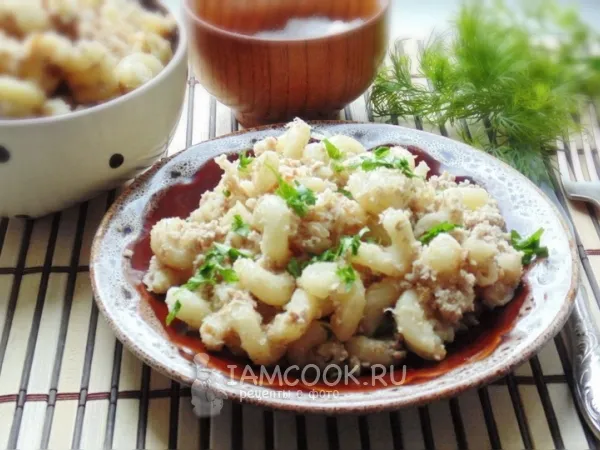 Фото блюда: Макароны по-флотски с отварным мясом