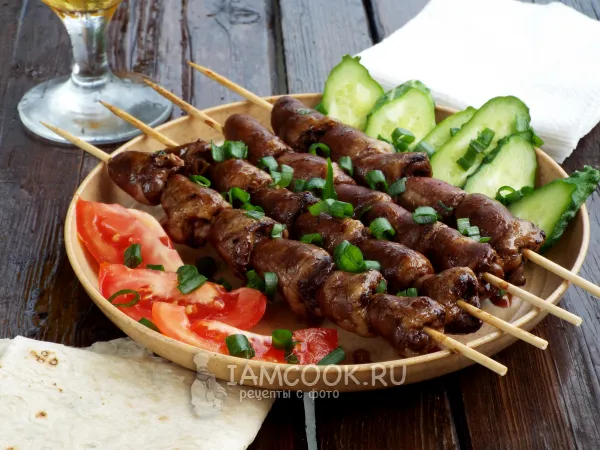 Фото готового блюда: Куриные сердечки в соусе терияки на мангале