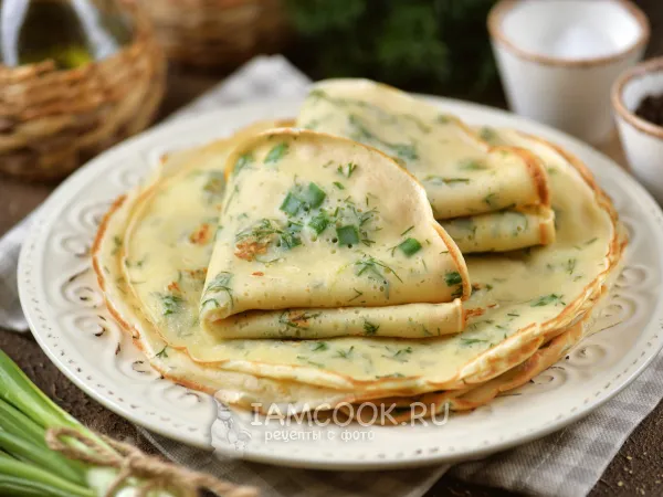 Фото готового блюда: Блины на кефире с зеленью