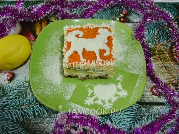 Фото готового блюда: Новогодний салат со шпротами на год Собаки