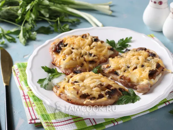 Фото блюда: Отбивные с ананасом и грибами