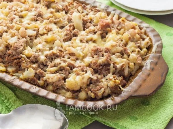 Фото блюда: Цветная капуста с фаршем, запеченная в духовке