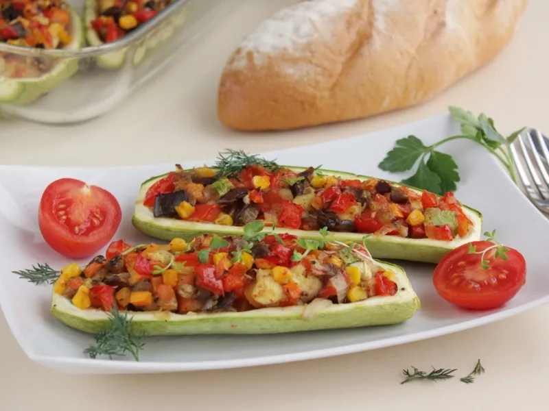 Фото блюда: Кабачки, фаршированные овощами