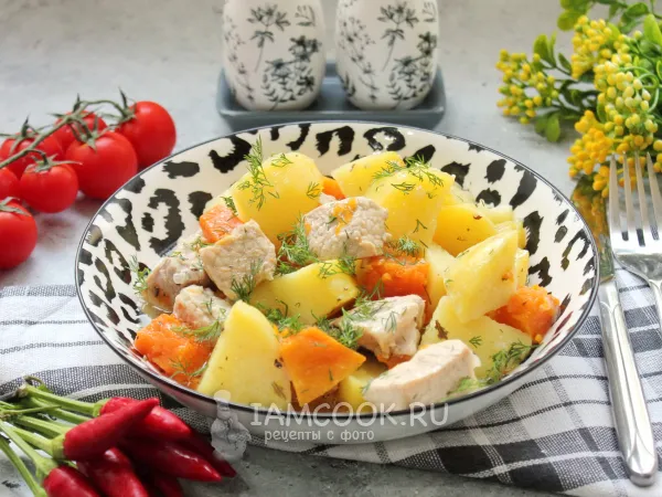 Фото блюда: Тушеная картошка с тыквой и мясом