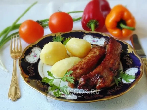 Фото блюда: Свиные ребрышки с мёдом и соевым соусом в духовке