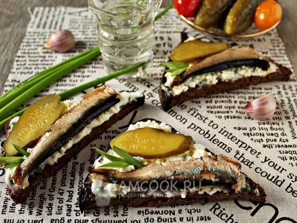 Фото блюда: Бутерброды со шпротами с черным хлебом