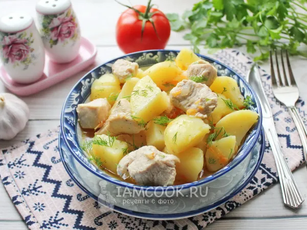 Фото блюда: Жаркое из индейки с картошкой в мультиварке