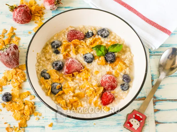 Фото готового блюда: Овсяная каша с глазированными хлопьями