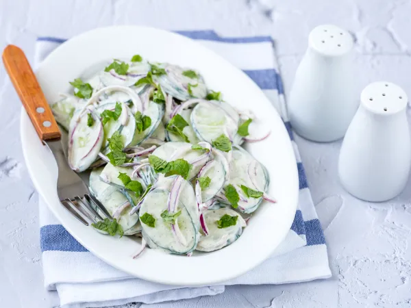 Фото готового блюда: Салат из огурцов и красного лука