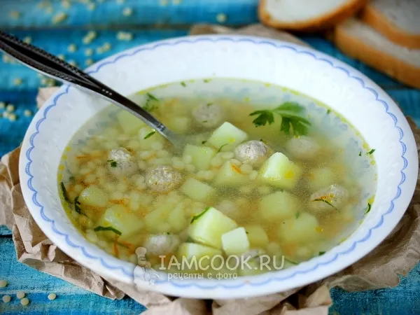 Фото блюда: Суп с птитимом и куриными фрикадельками