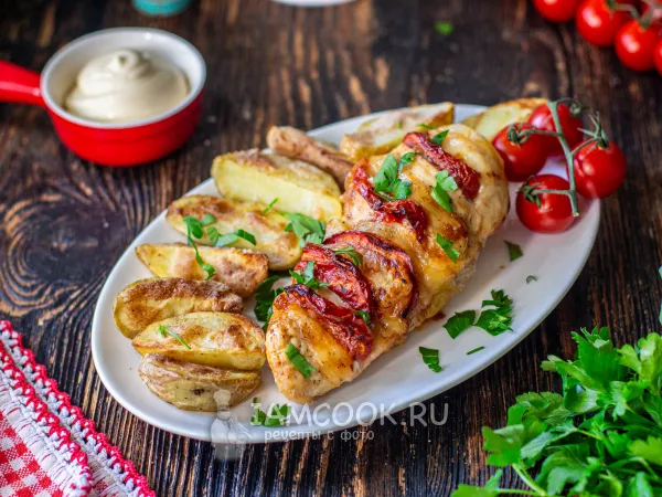 Фото блюда: Курица с сыром и помидорами в аэрогриле